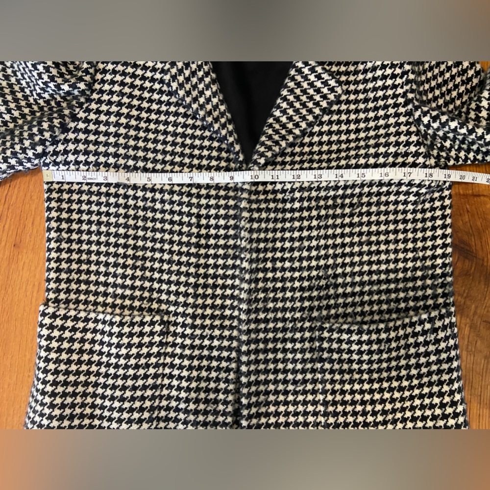 Ellen Tracy Black/Ivory Blend Houndstooth Wool/Cashmere Open Front Blazer, Sz 6 - Picture 8 of 10